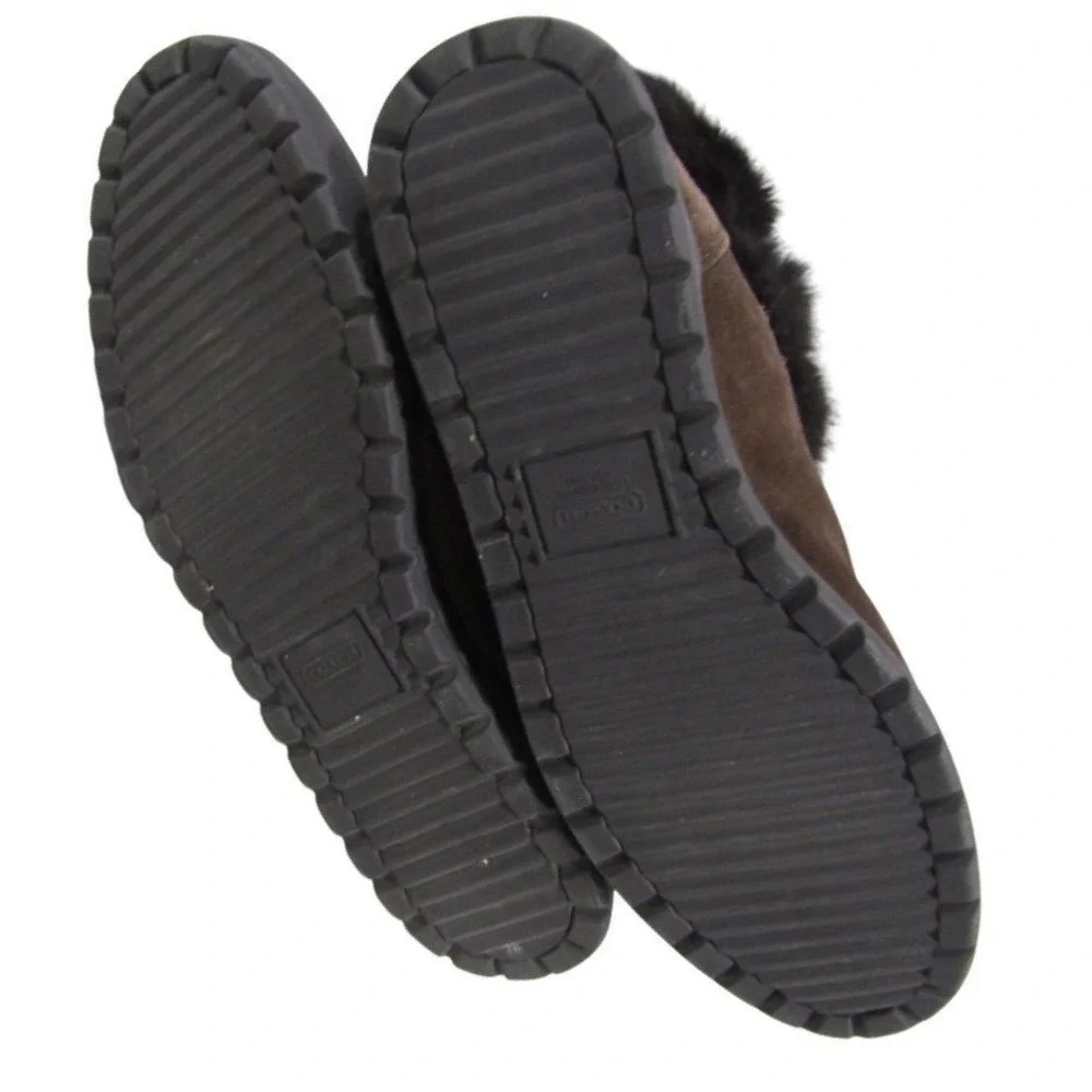 Coach Talen Quilted Suede Fur Trim Side Zip Boots Women's Size 9.5M Brown Black‎